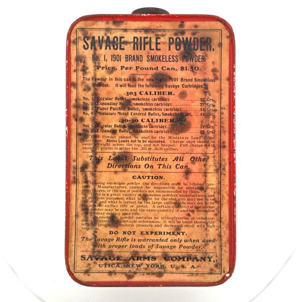 shot_20260622175104 Savage Arms Company, Smokeless Rifle Powder, Powder Tin (Empty)