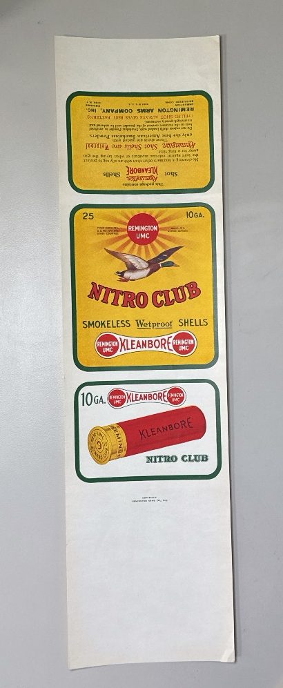 Remington, Nitro Club, 10 Gauge, Shotgun Shell Box, New old Stock Label