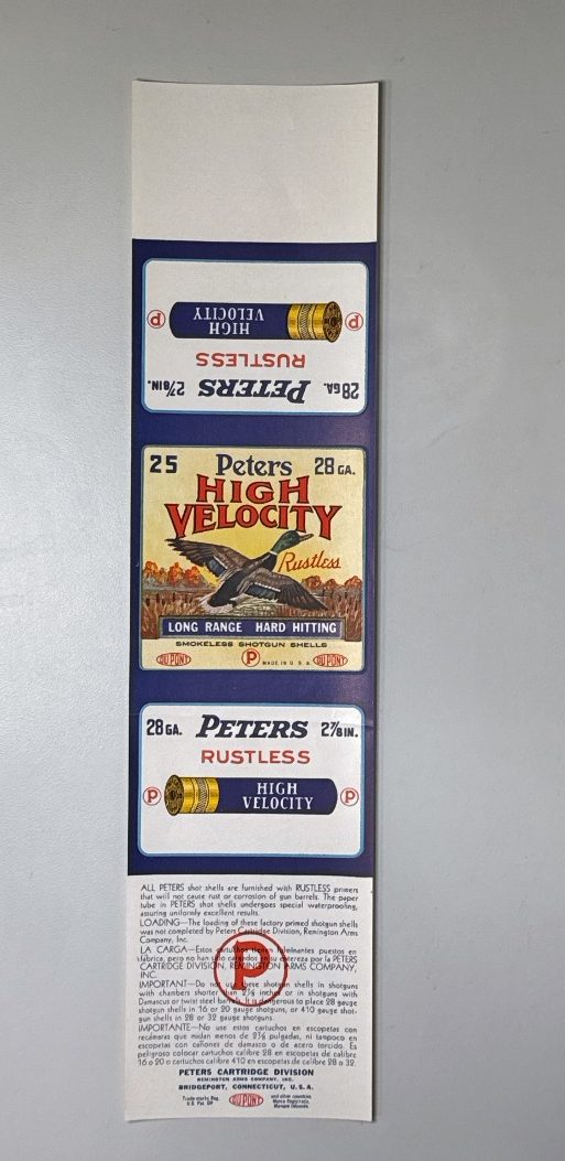 Peters, High Velocity, 28 Gauge, Shotgun Shell Box, New old Stock Label