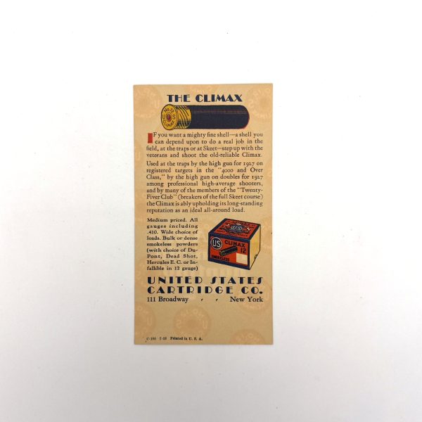 U. S. Cartridge Co, Flyer on Climax Shells with Dog