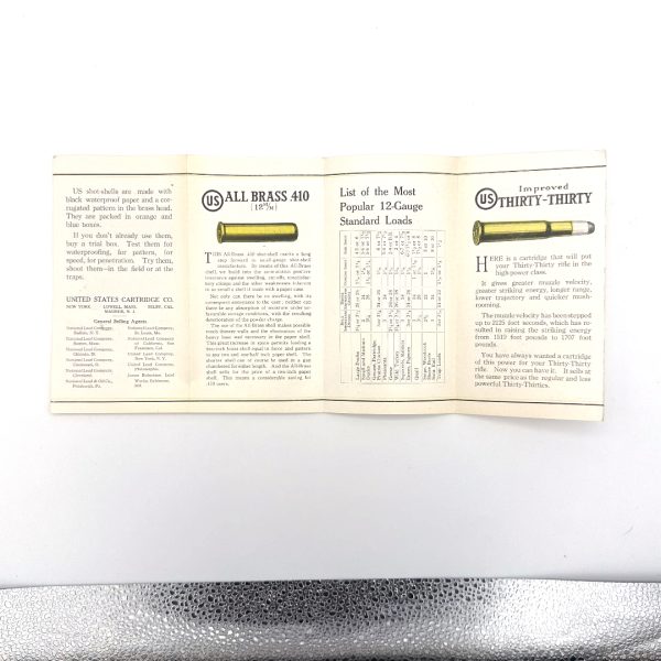 U. S. Cartridge Co, Fold out Pamphlet on Shotshells